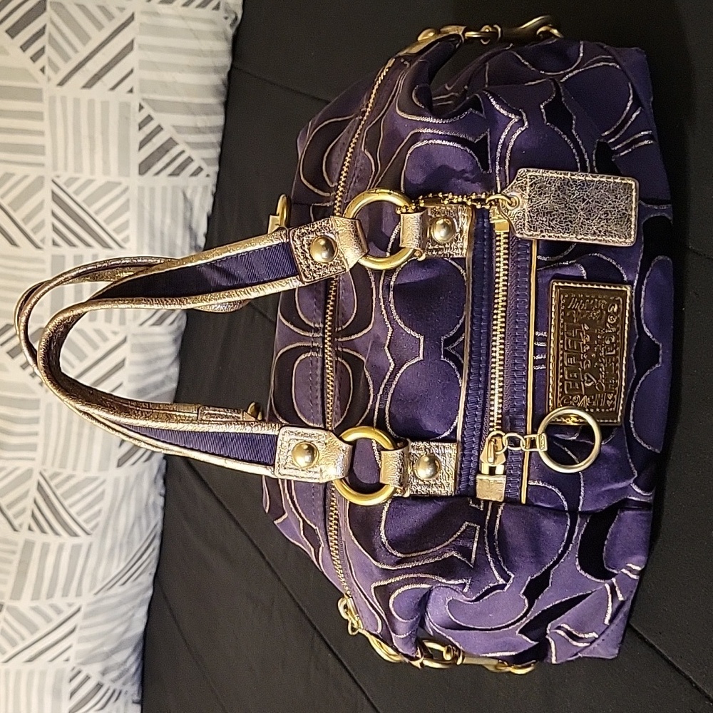 Coach Poppy Purple and Gold Metalic Satchel Purse - Picture 5 of 17